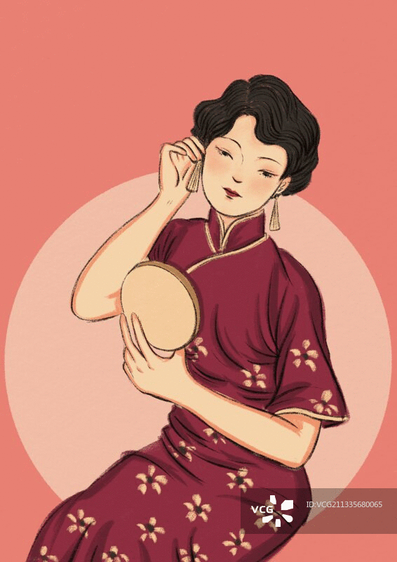 梳妆打扮的旗袍女孩图片素材