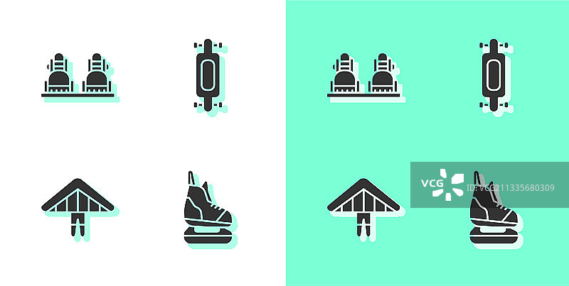 溜冰鞋、滑雪板、悬挂式滑翔机和长板图片素材