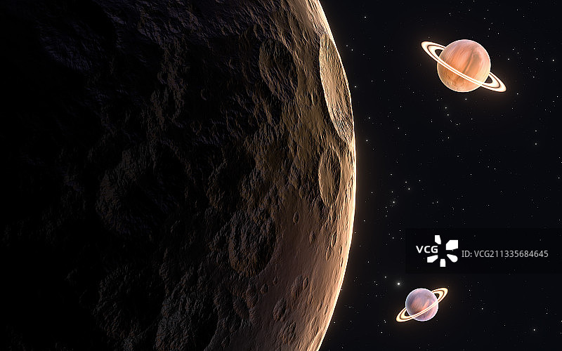 星空背景下的月球 3D渲染图片素材