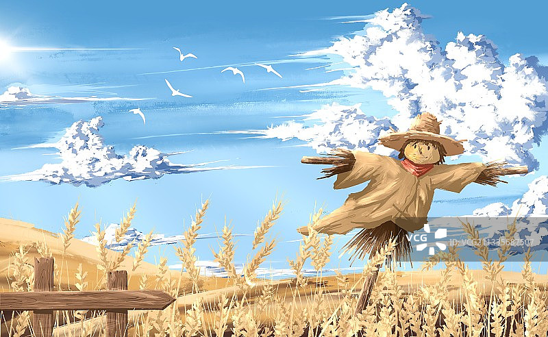 秋天季节稻草人小麦插画图片素材