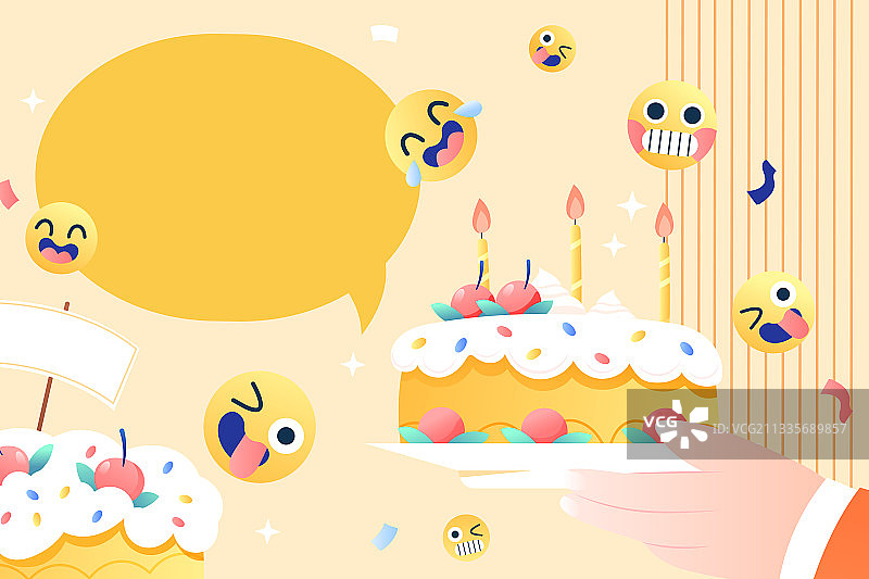 卡通生日快乐祝福送礼纪念日周年庆蛋糕DIY甜点电商矢量插画图片素材