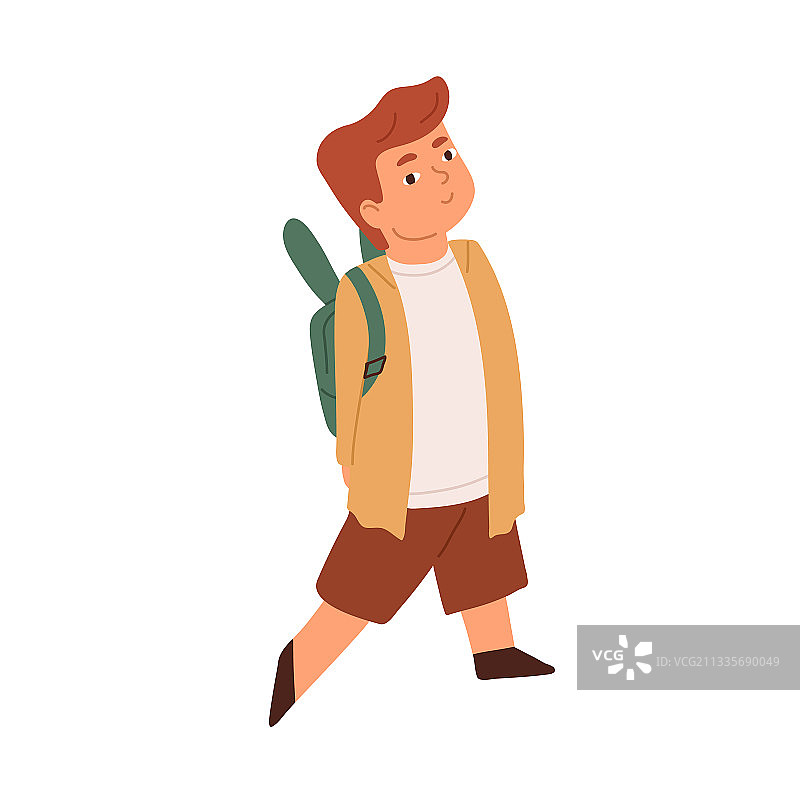 可爱微笑的男孩背着背包走路图片素材