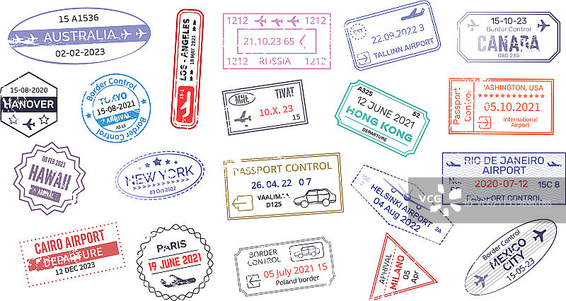 护照上的旅行签证印章图片素材