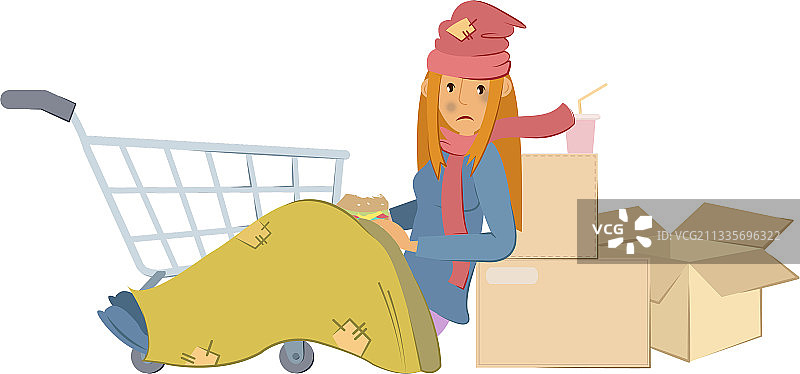 无家可归者概念：年轻女人乞讨图片素材