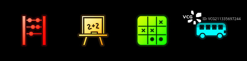 算盘、黑板、井字棋游戏和巴士合集图片素材