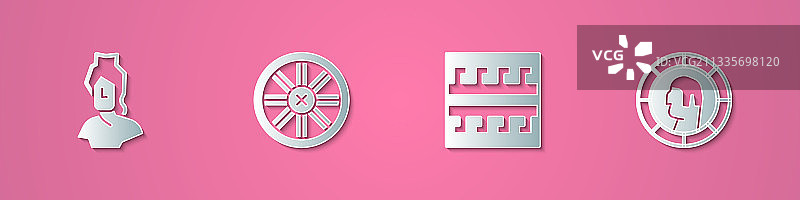 剪纸风格古代雕塑木质元素集图片素材