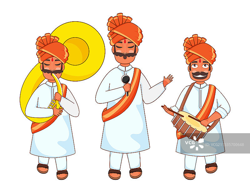 演奏小军鼓和低音萨克斯号的印度男人图片素材