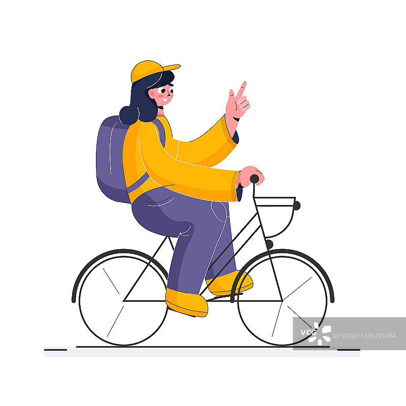 骑自行车、背着背包的年轻女孩图片素材