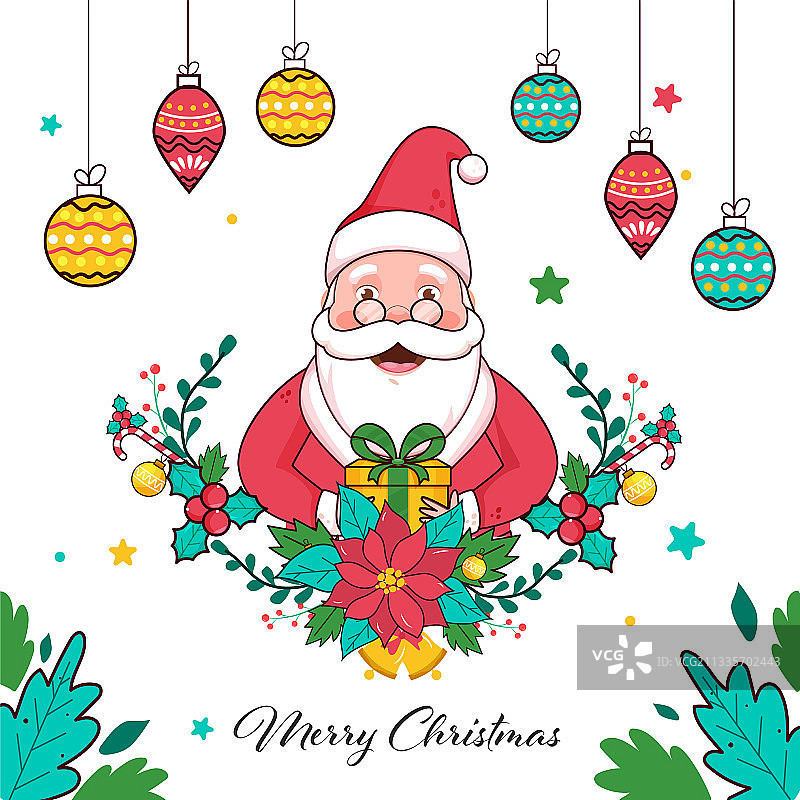 快乐的圣诞老人拿着礼品盒图片素材