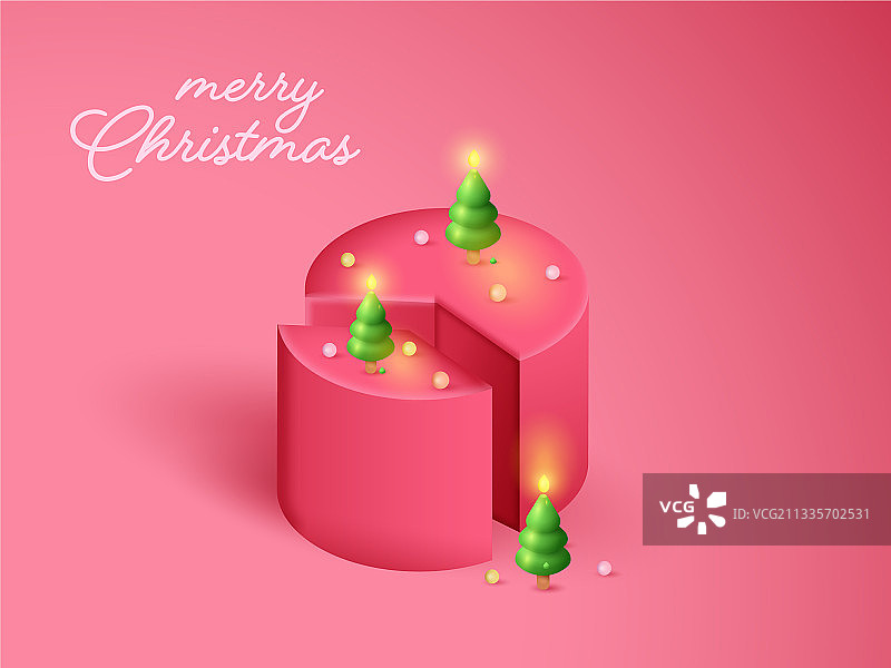 圣诞树造型蜡烛与3D蛋糕图片素材