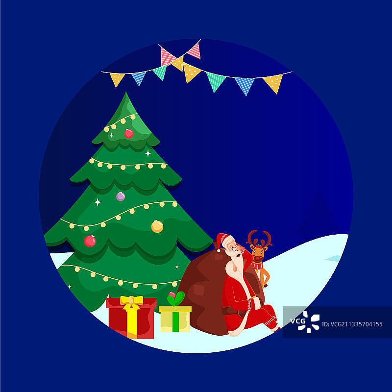 卡通圣诞老人装饰圣诞树图片素材