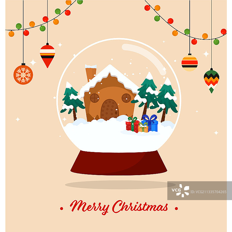 被雪覆盖的房屋与圣诞树礼品盒图片素材