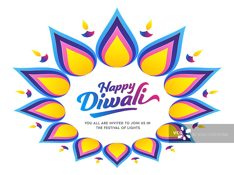 曼荼罗或花卉图案上的排灯节字体图片素材