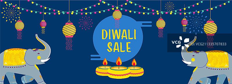 卡通风格排灯节促销标题或banner设计图片素材