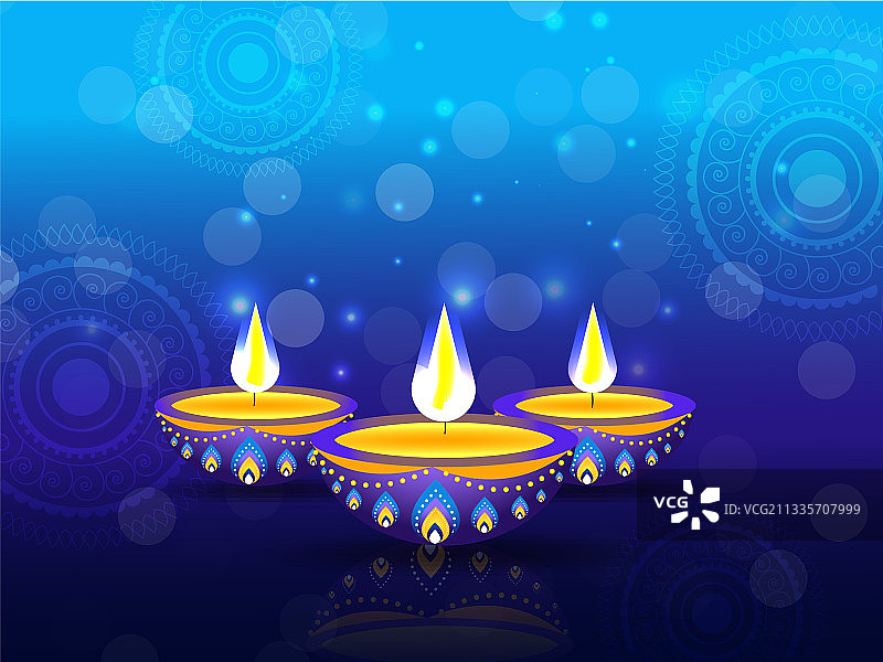 蓝色灯光曼陀罗图案背景图片素材