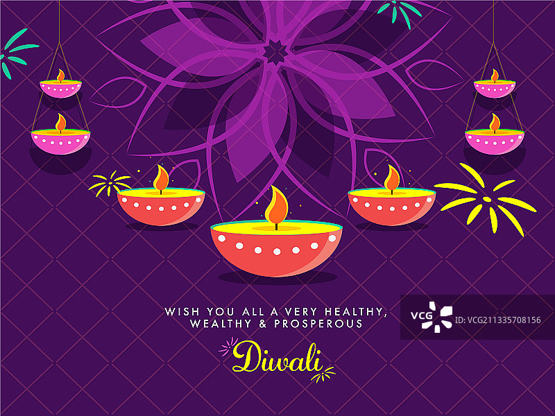 点亮油灯的排灯节贺卡设计图片素材