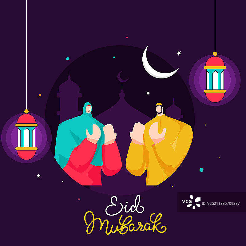 卡通穆斯林男人和女人祈祷图片素材