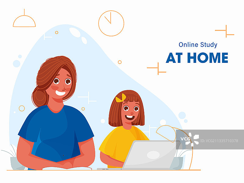 小女孩用笔记本电脑上网课图片素材