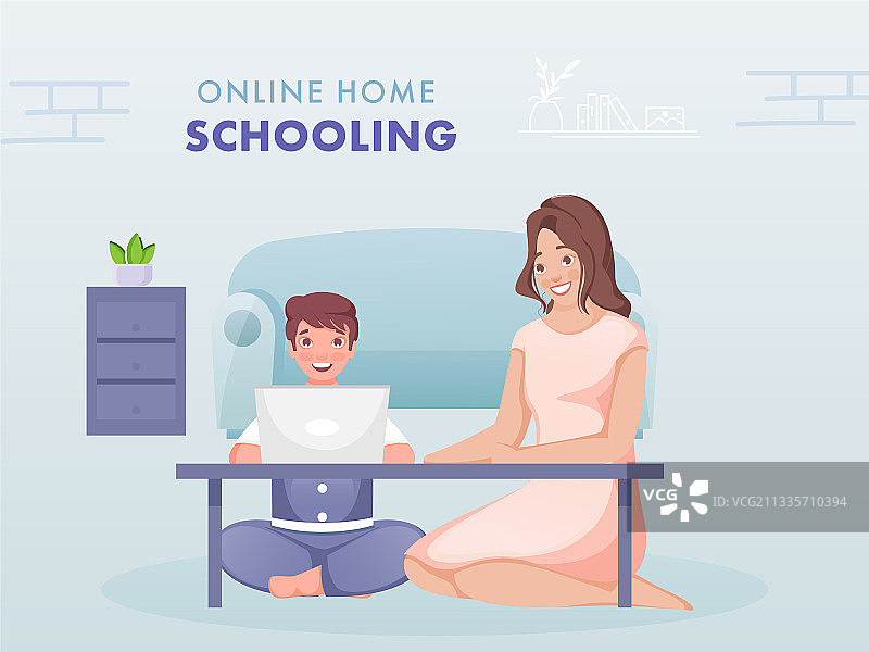 男孩在笔记本电脑旁进行在线学习图片素材