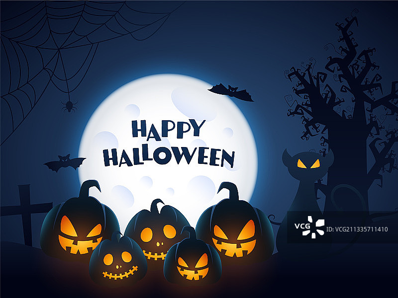 蓝色森林或墓地背景下的满月图片素材