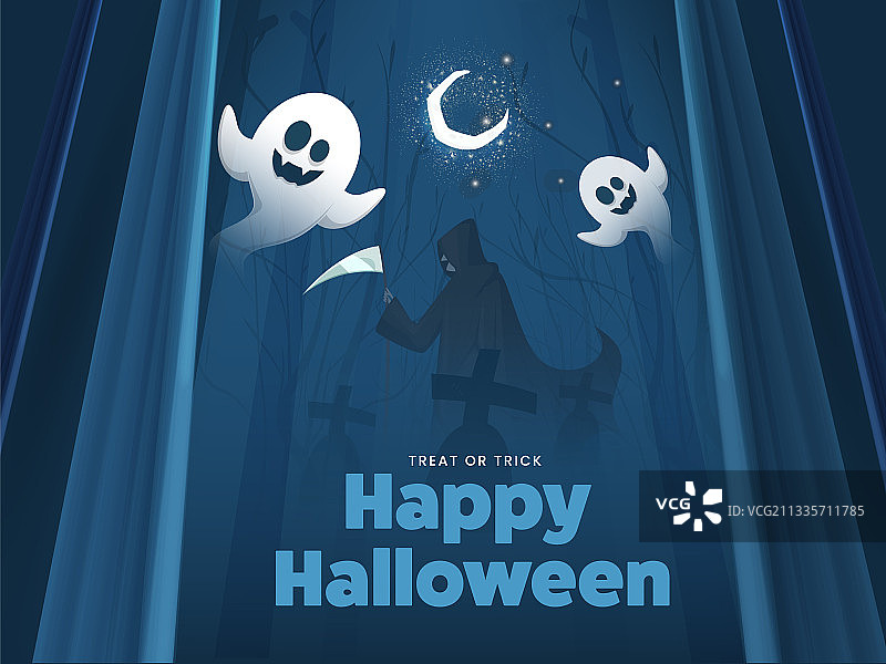 蓝色墓地森林背景与新月图片素材