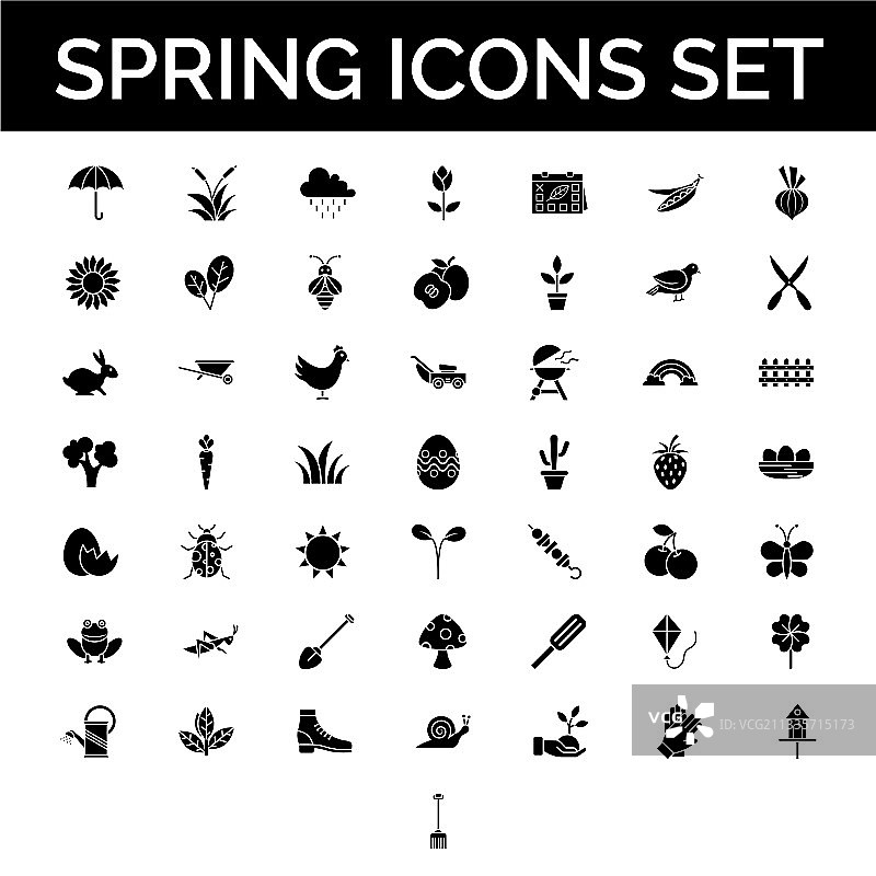 黑白风春季图标合集图片素材