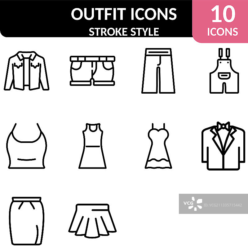 扁平风格服装图标线条艺术合集图片素材