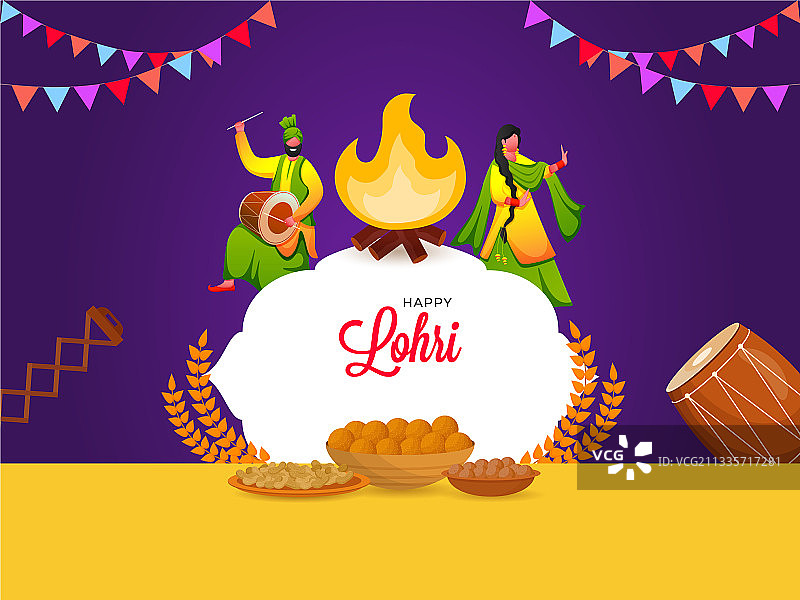 卡通旁遮普情侣跳Bhangra舞图片素材