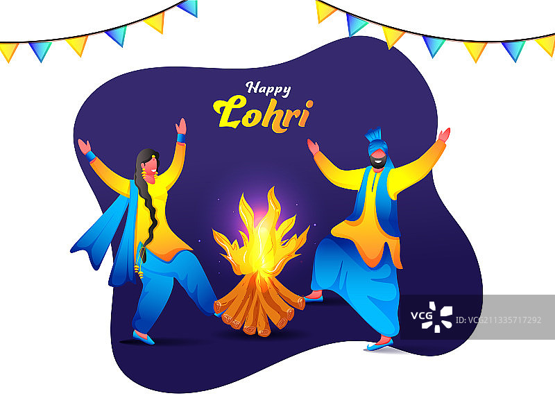 快乐的Lohri节庆卡通背景图片素材