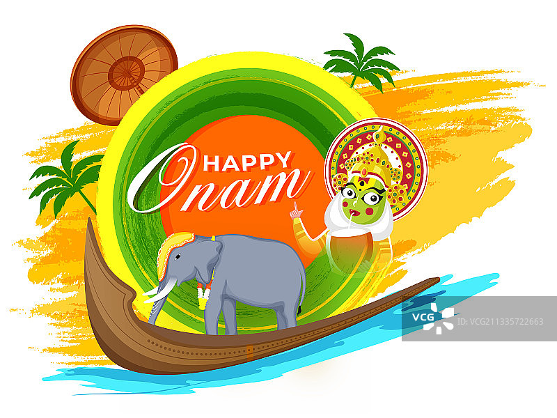 快乐的欧南节字体与卡塔卡利舞者饮酒图片素材