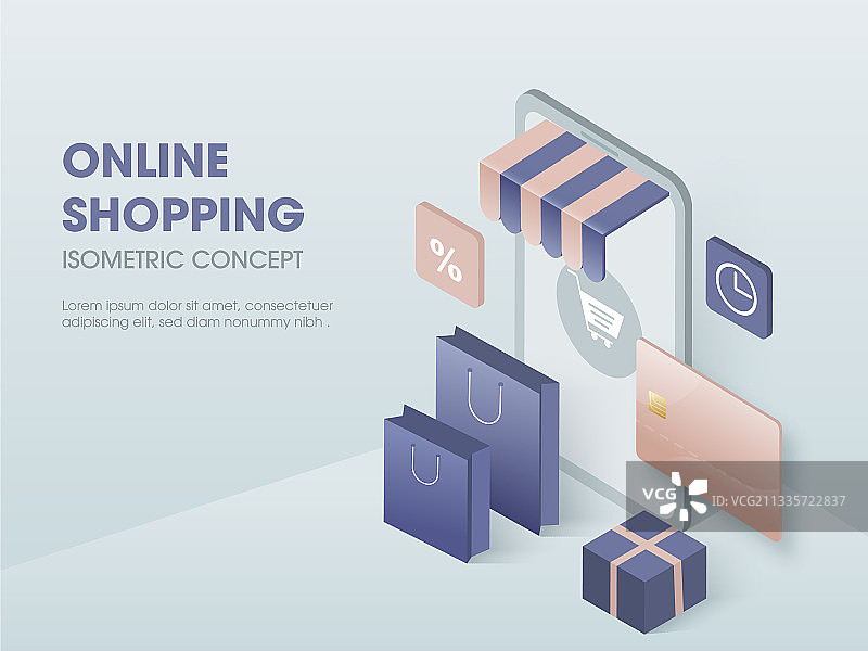 基于2.5D设计的在线购物概念图片素材