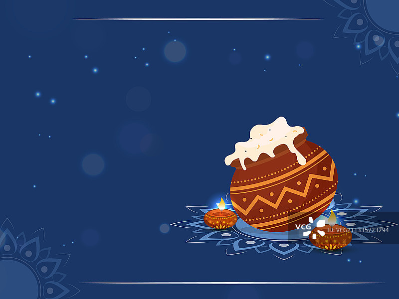 泥罐里的邦戈里米饭和点燃的油灯图片素材