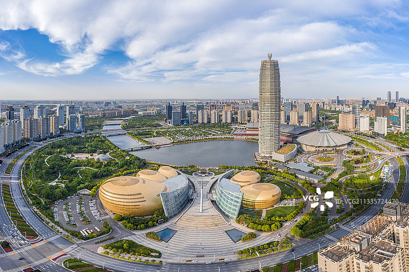 郑州郑东新区CBD白昼全景航拍图片素材