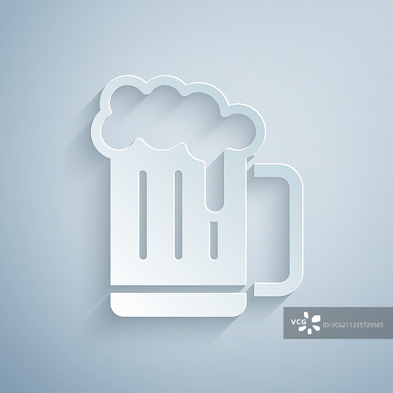灰色背景上的剪纸风格木制啤酒杯图标图片素材
