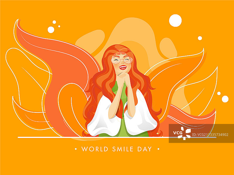 快乐的年轻女孩角色与树叶图片素材