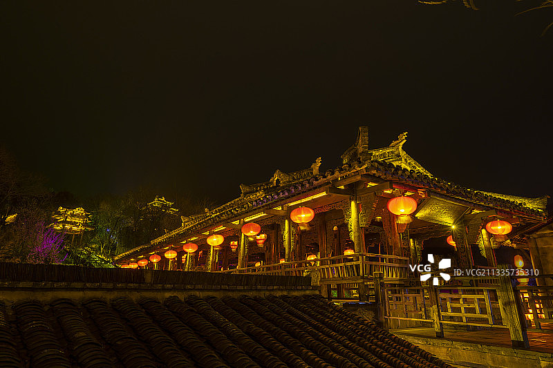 千华古村 古镇夜景图片素材