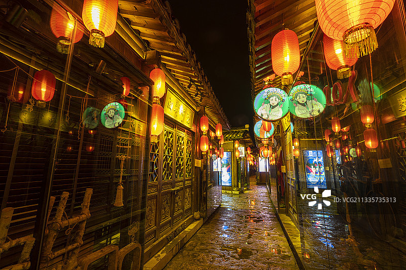 千华古村 古镇夜景图片素材