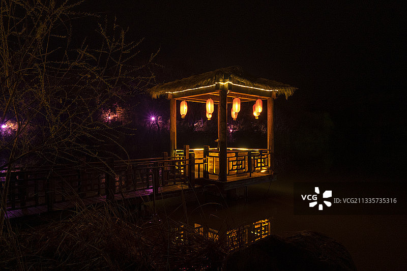 千华古村 古镇夜景图片素材