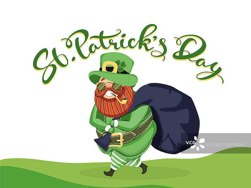 圣帕特里克节字体与吸烟的小妖精图片素材