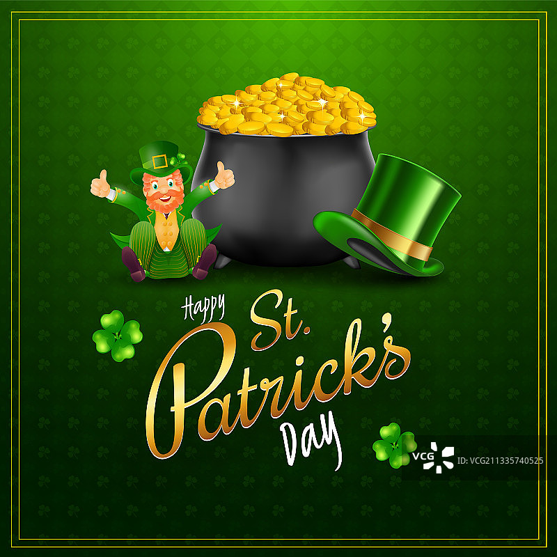圣帕特里克节快乐金色硬币罐字体图片素材