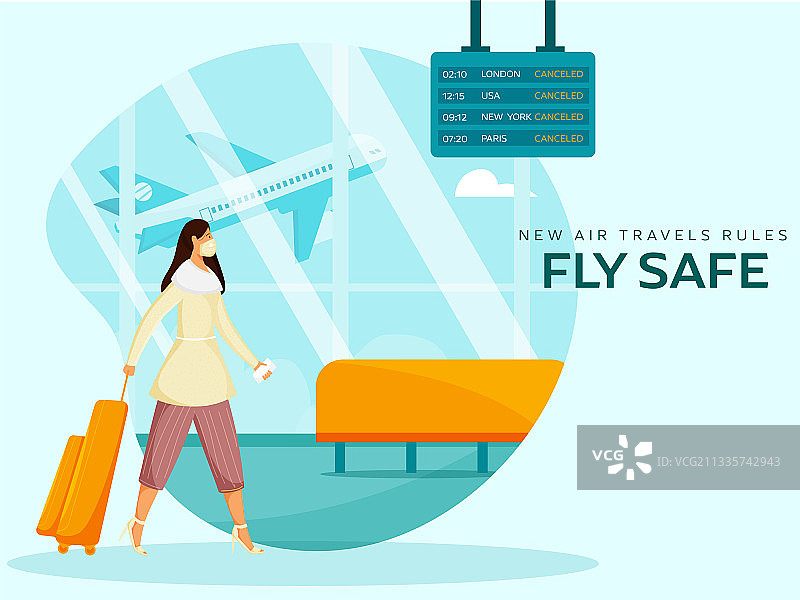 基于安全飞行海报设计的新航空旅行规则图片素材