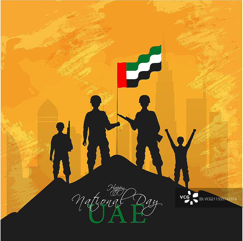 士兵举着阿联酋国旗的轮廓图片素材