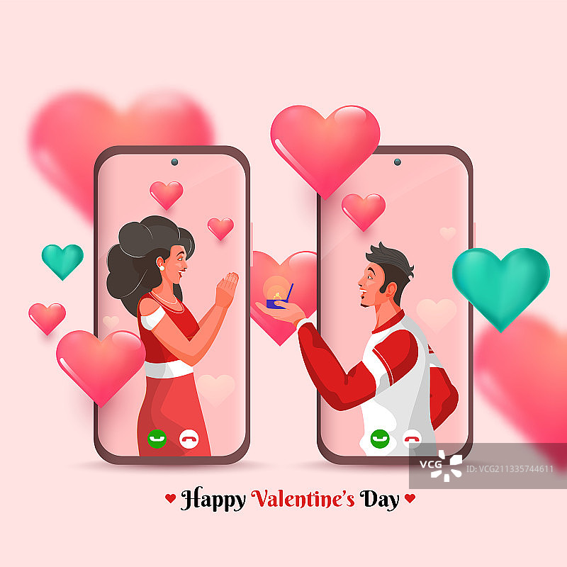 年轻男子在视频通话中向女友求婚图片素材