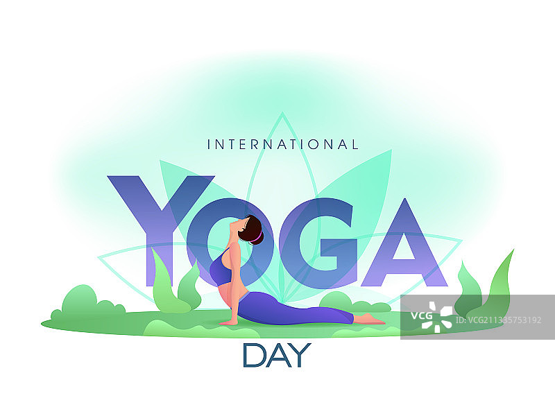 卡通人物国际瑜伽日文本图片素材