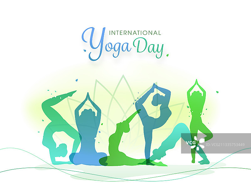 国际瑜伽日字体设计与女性剪影图片素材