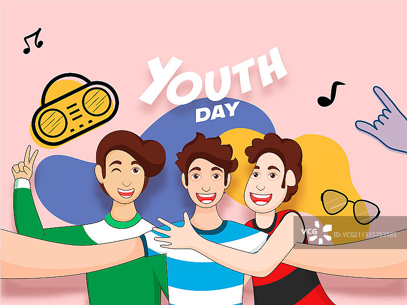 快乐男孩剪纸青年节文本图片素材