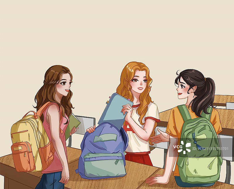 女学生的课前交流图片素材
