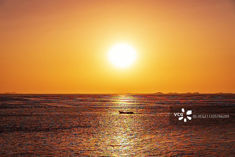 浙江 舟山 枸杞岛风光--海上牧场日落图片素材