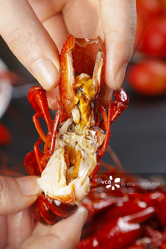 手里拿着蒸小龙虾图片素材