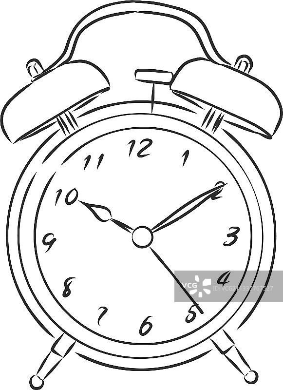 闹钟墨线雕刻画图片素材